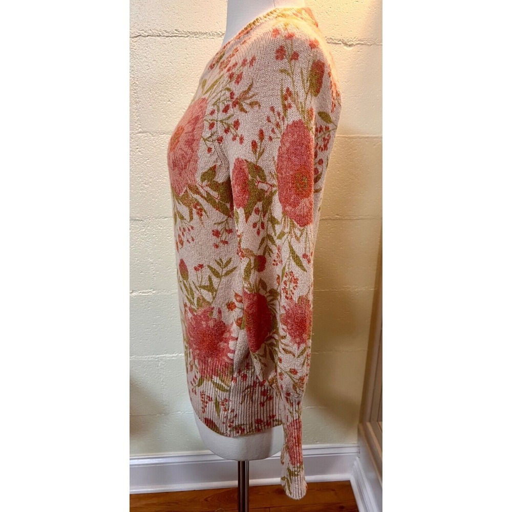 New LC Lauren Conrad Floral Print Crewneck Sweater Tan Pressed Peony Womens Sz S - Picture 3 of 8